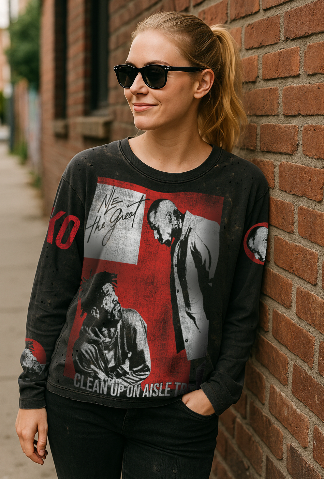 CLEAN UP Long Sleeve Garment Dyed Black T-Shirt