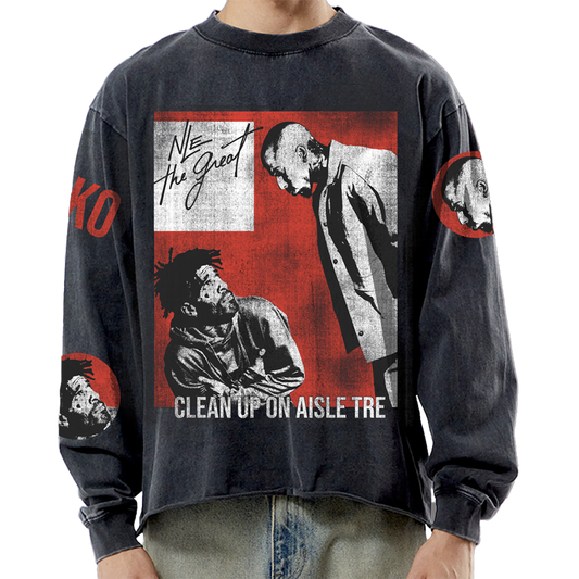 CLEAN UP Long Sleeve Garment Dyed Black T-Shirt