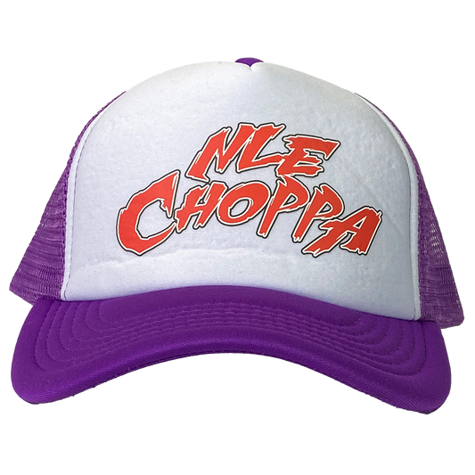 NLE Choppa "Logo" Trucker Hat in Purple & White