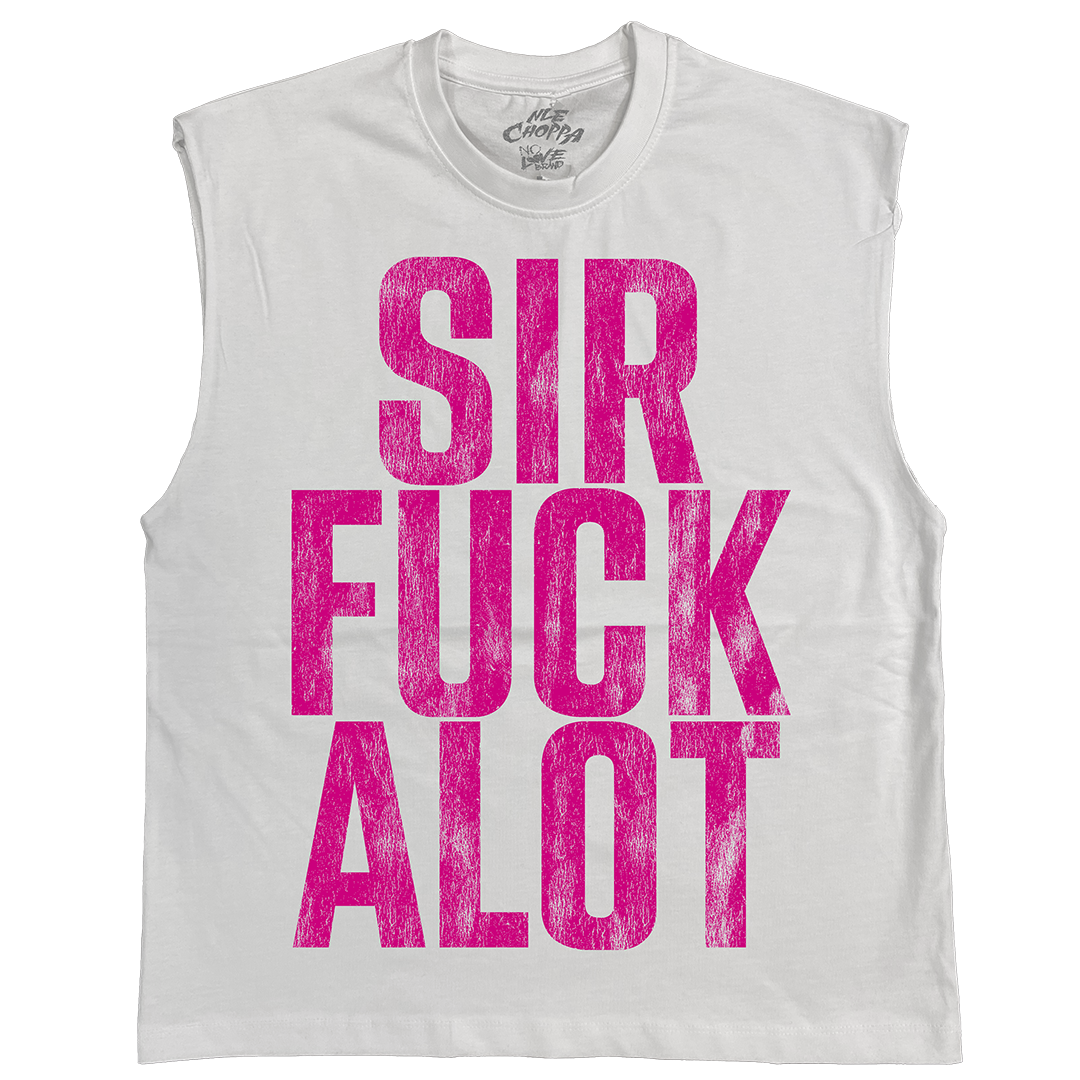 "Sirfuckalot" Sleeveless T-Shirt in White