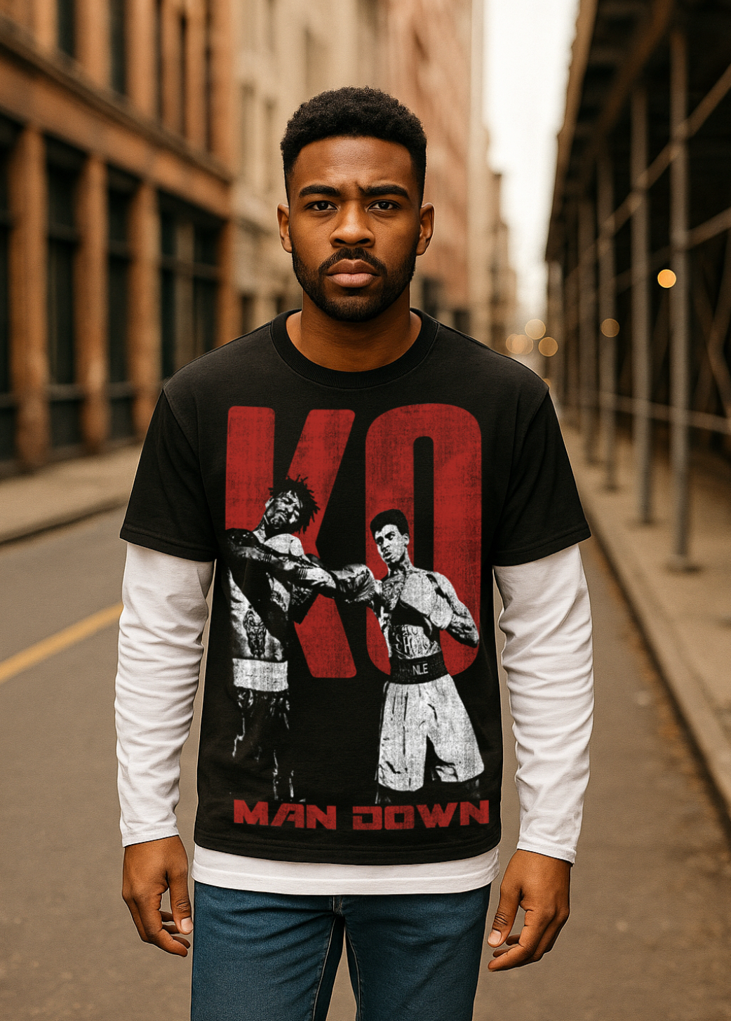 MAN DOWN Layered Long Sleeve T-shirt